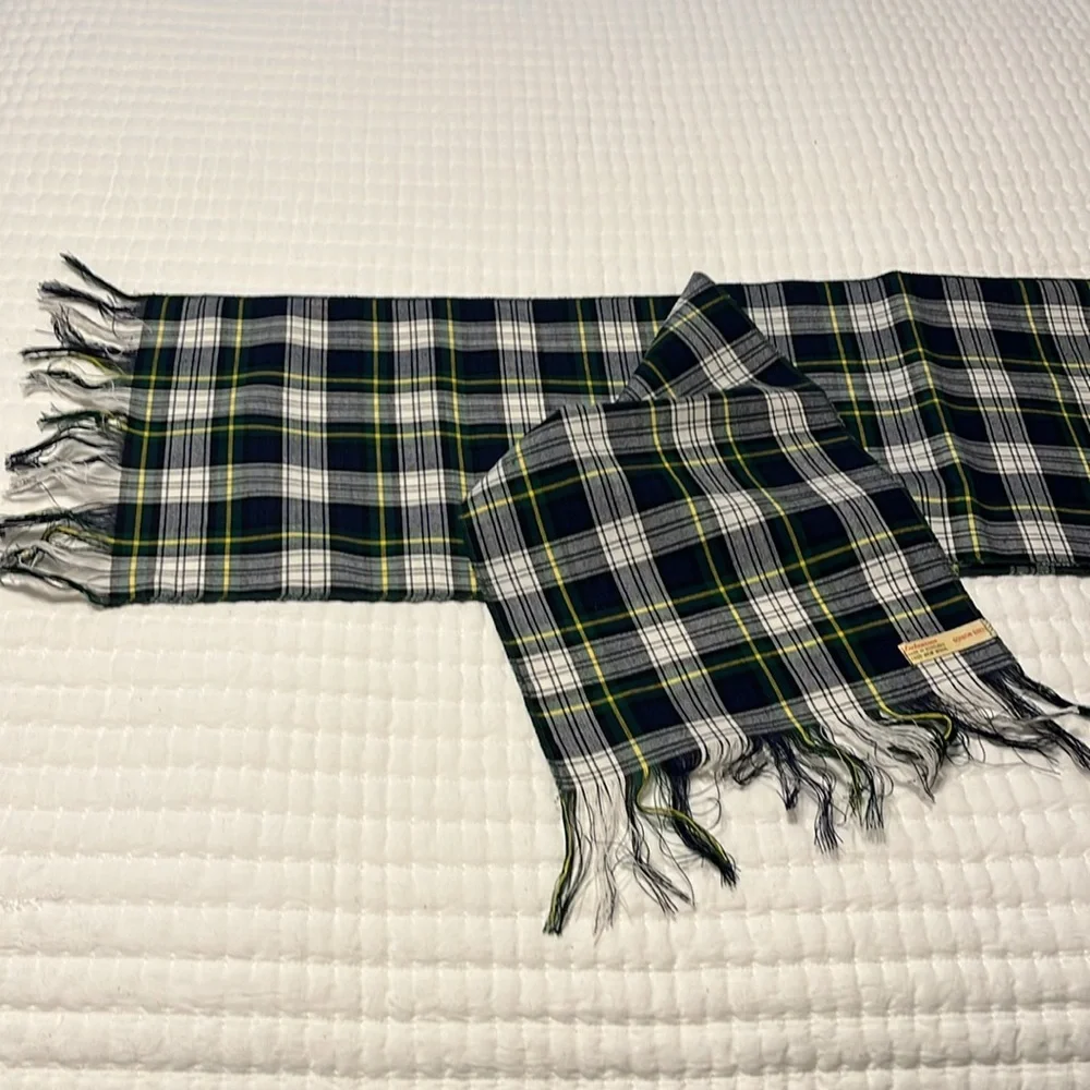Vintage Lochcarron Scotland 100% Wool Green Blue Plaid Tartan Gordon Dress Scarf